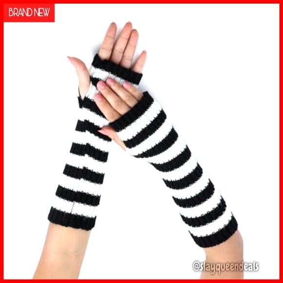 Cat Ear Hat Fingerless Gloves Stackable Bracelets Grunge Emo Set main image 5